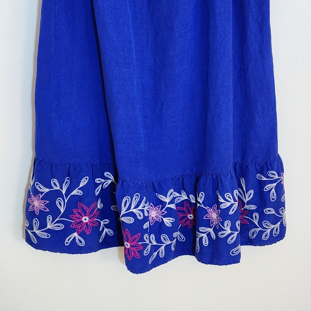 LOFT Blue Embroidered Boho Mini Dress Size Large - Picture 3 of 9